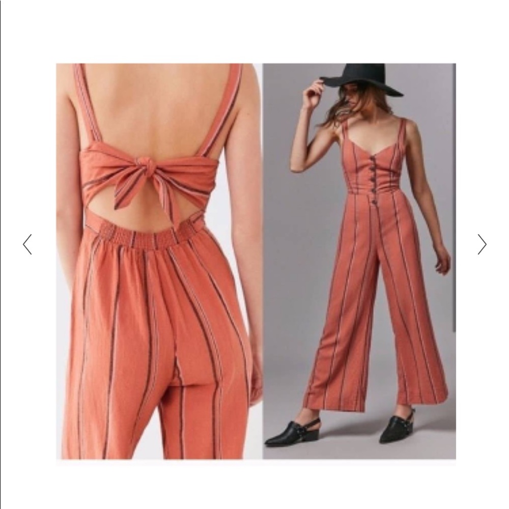 Urban Outfitters Coral Striped Jumpsuit